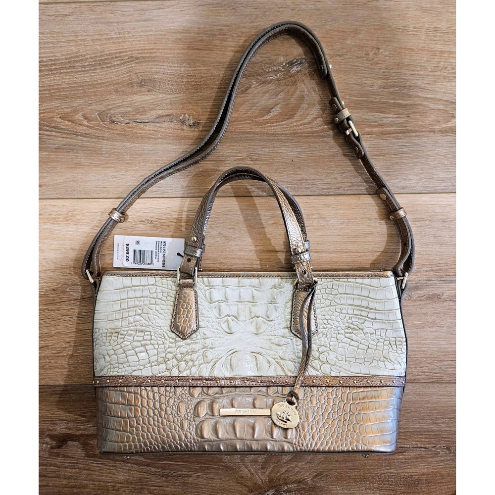 NWT Brahmin Mini Asher Limestone Lorraine Croc Embossed Leather Satchel Tote